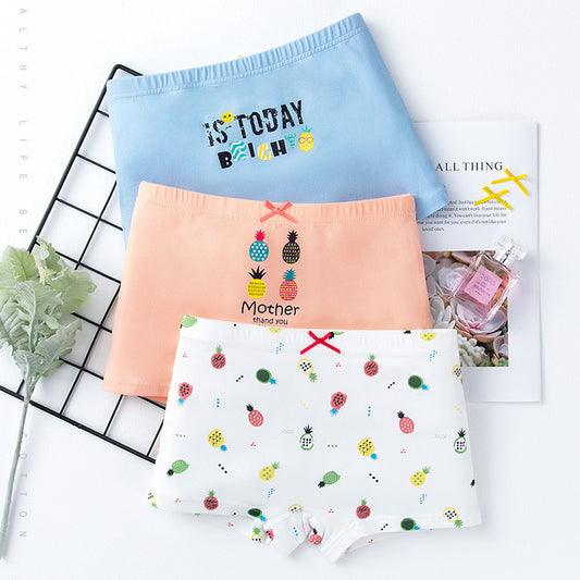 Creative Print Cotton Girls' Underwear 3pc Boxer Set