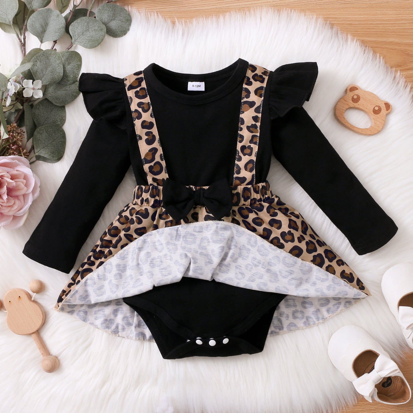 Long Sleeve Baby Girl Leopard Print One-piece Romper Dress