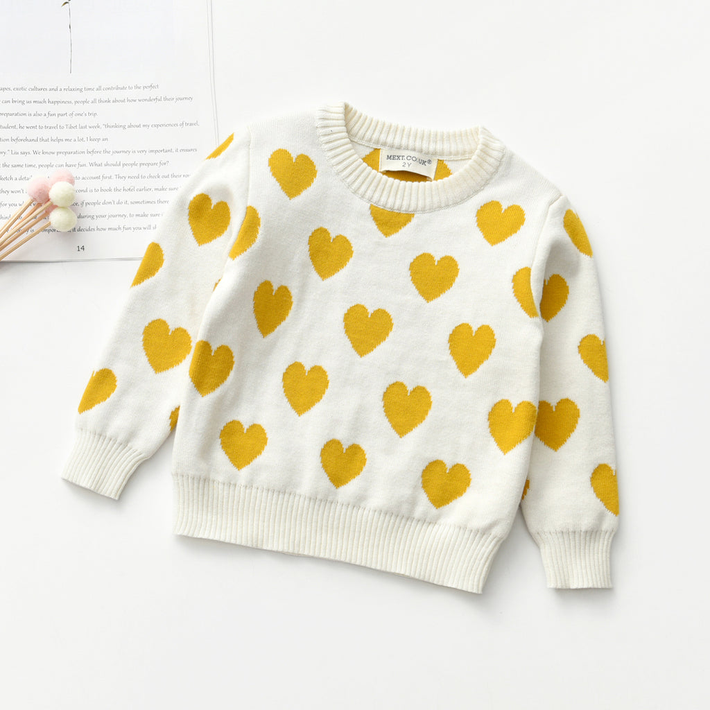 Heart Round Neck Long Sleeve Girl's Sweater