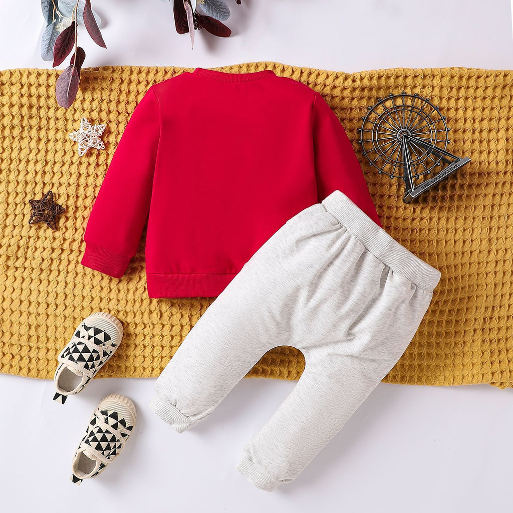 Baby/Toddler Casual Sports Red Top Grey Trousers Set