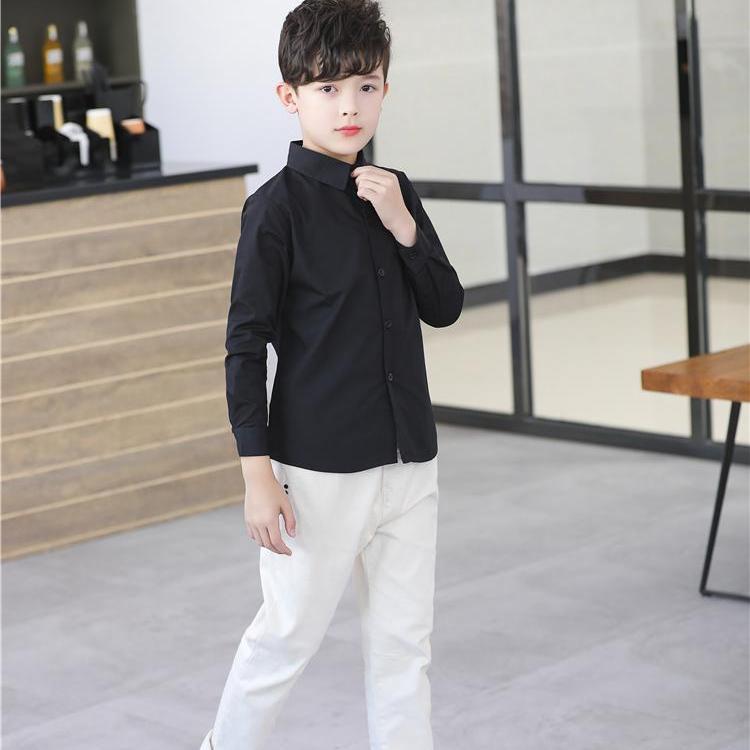 Boys' Black Or White Solid Color Dress Shirt