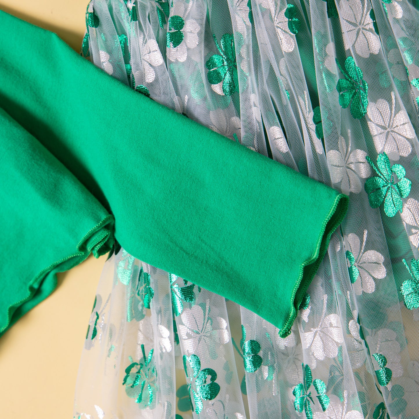 Girls' Ethnic Style Long Sleeve Top And Shorts Tulle Skirt Side Two-piece Set