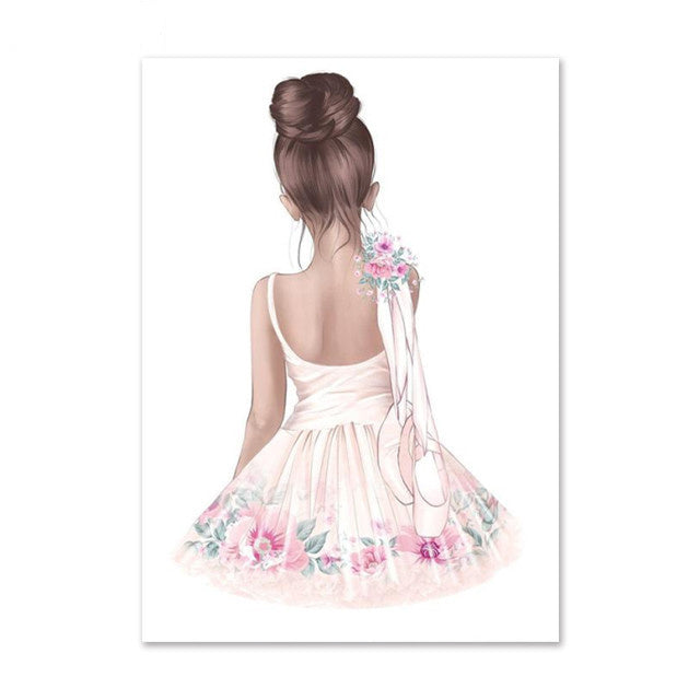 Cartoon Girl Canvas Poster Ballet Dancer Wall Art Nursery Baby Room Decoration Poster