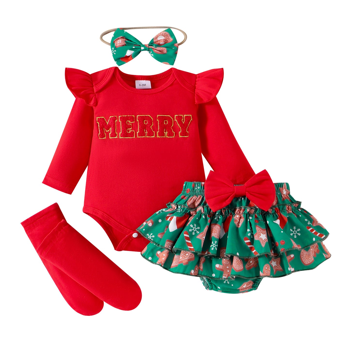 Infant Christmas Striped Letter Print Two-Piece Set - Fall/Winter