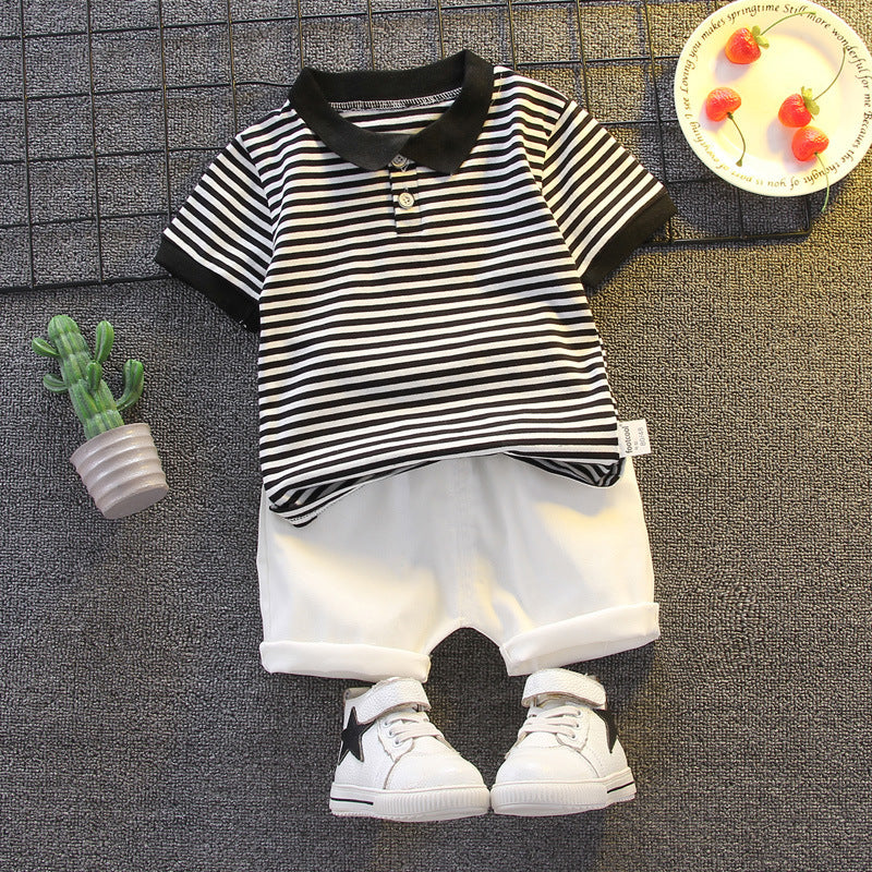 Boys' Short-sleeved Striped Shorts Summer 2pc Suit, Toddler Outfit