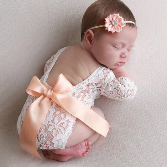 Newborn Lace Photography Outfit Tie With Bow & Headband