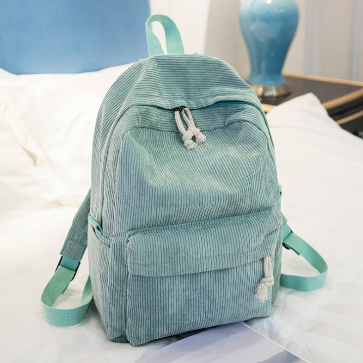 Corduroy Backpack Students Shoulder School Bag