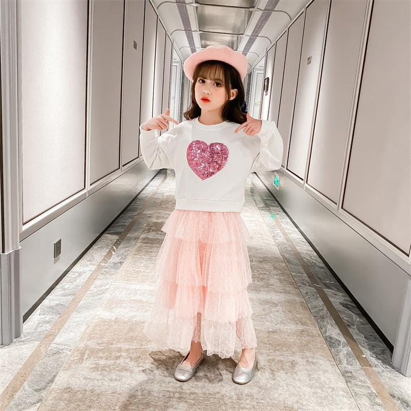 Girls' Sequin Love Pullover Fashionable Stylish Skirt