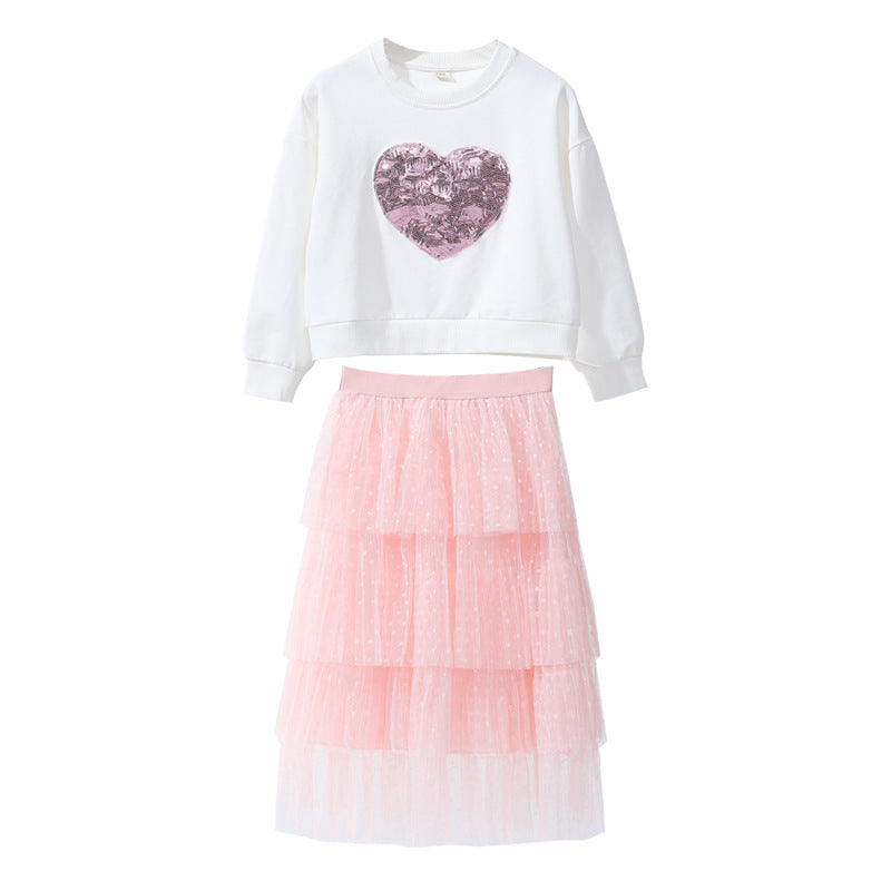Girls' Sequin Love Pullover Fashionable Stylish Skirt