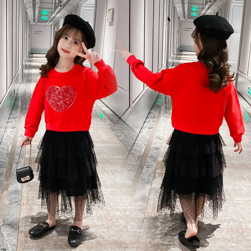 Girls' Sequin Love Pullover Fashionable Stylish Skirt