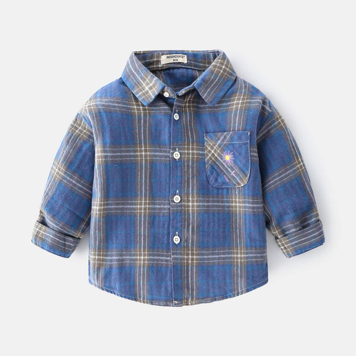 Boys' Plaid Car Lapel Long Sleeve Shirt