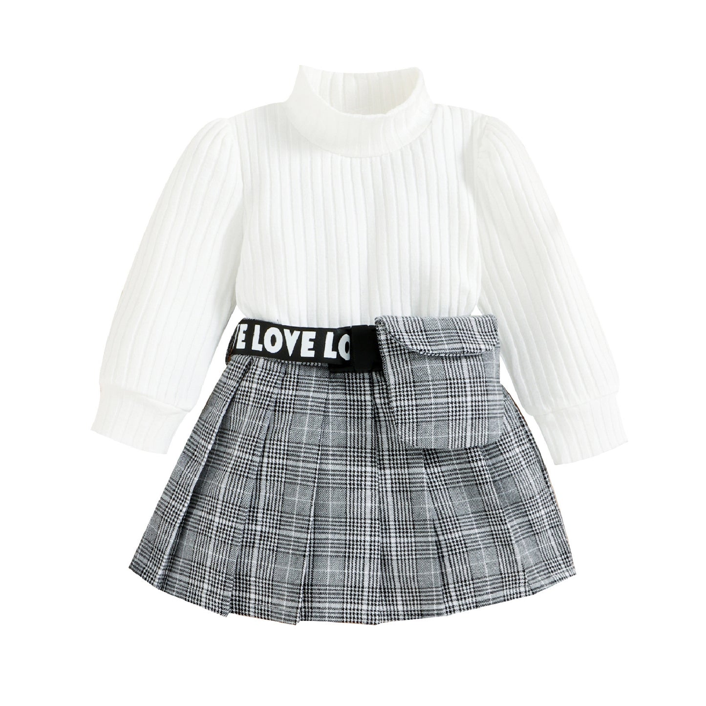 Children's Autumn Winter Cotton Sunken Stripe Turtleneck Plaid Suit