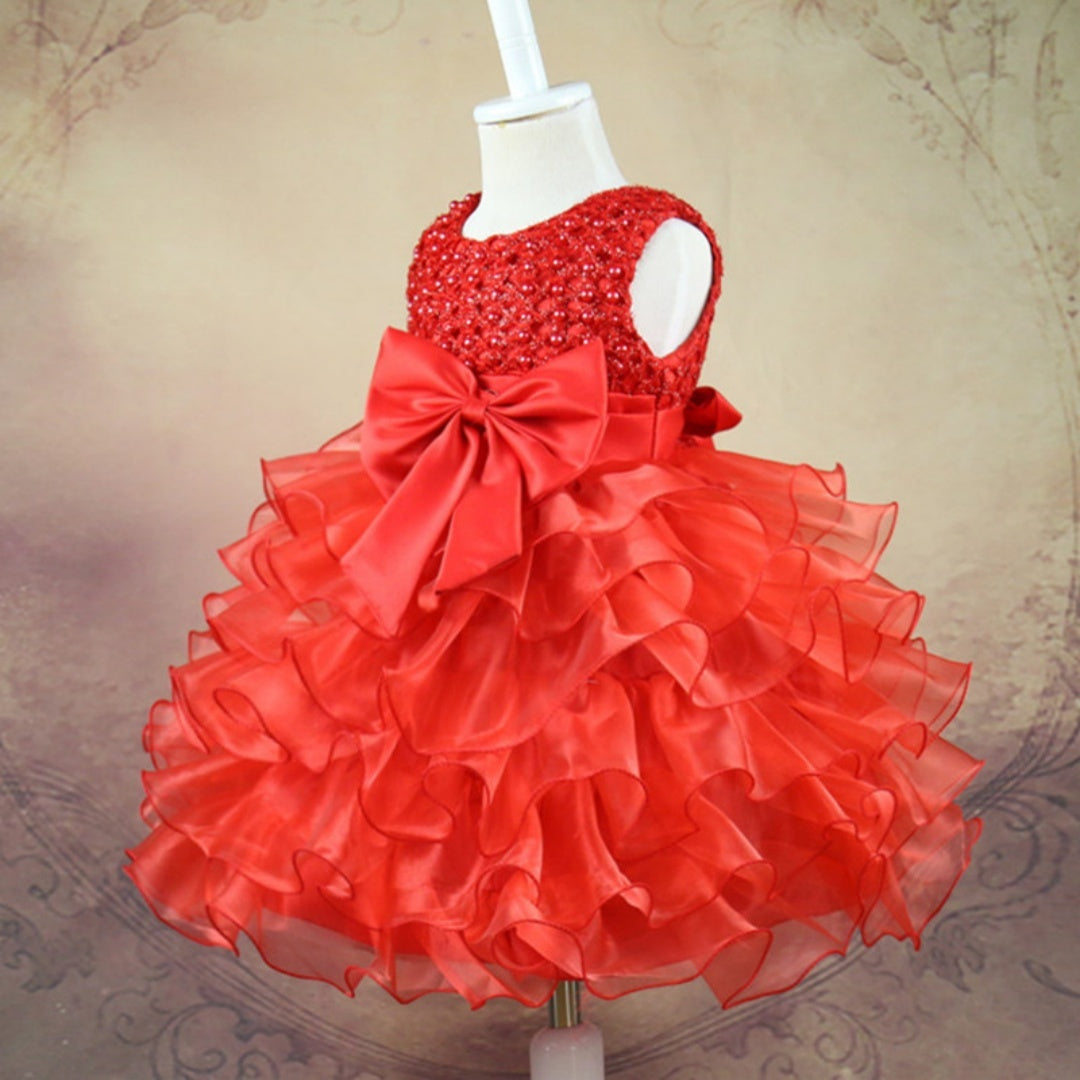 Girls' Bow String Beads Ruffles Princess Dress, Multiple Colors To Choose From