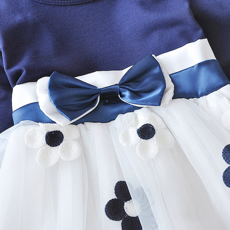Flower Bow Long Sleeve Dress