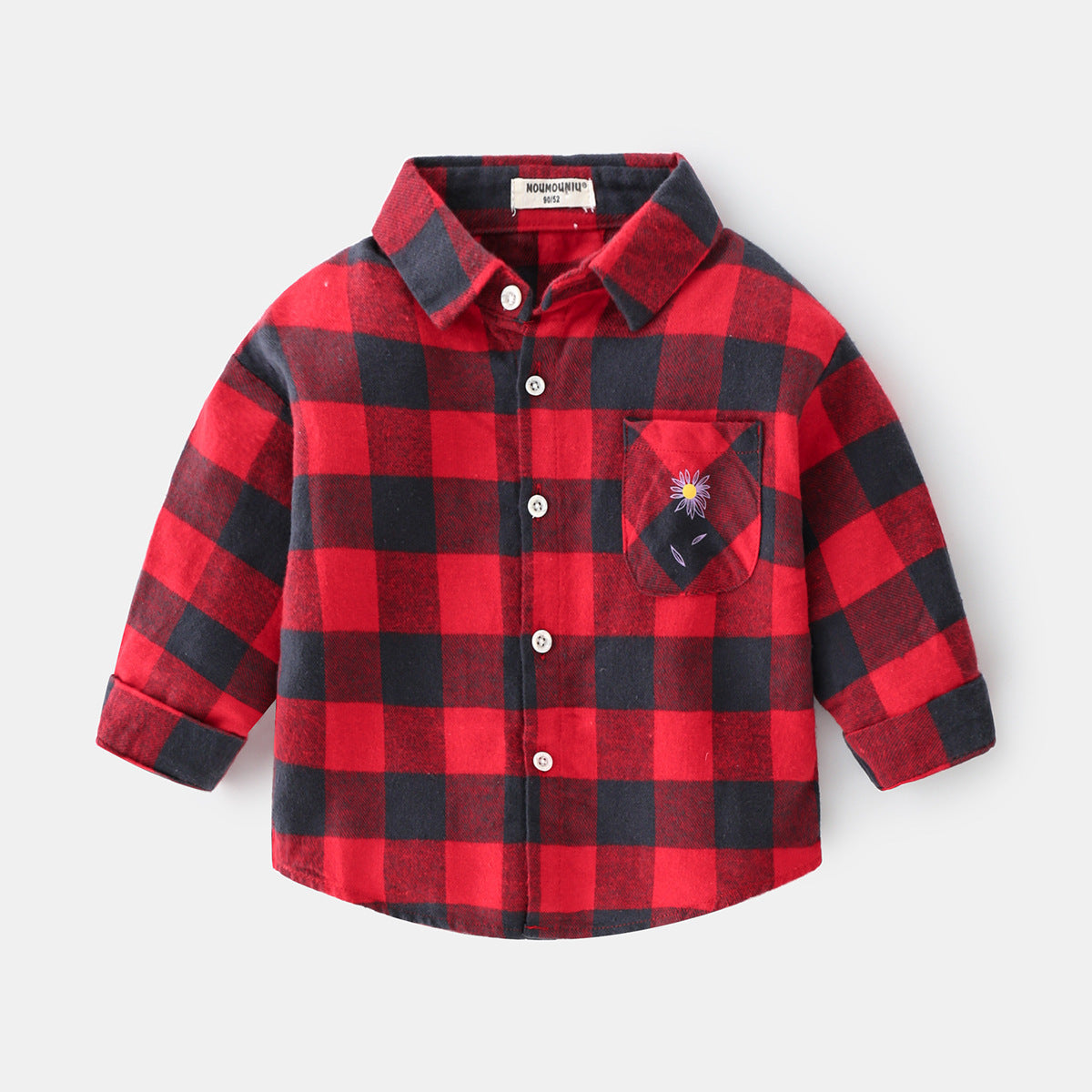 Boys' Plaid Car Lapel Long Sleeve Shirt