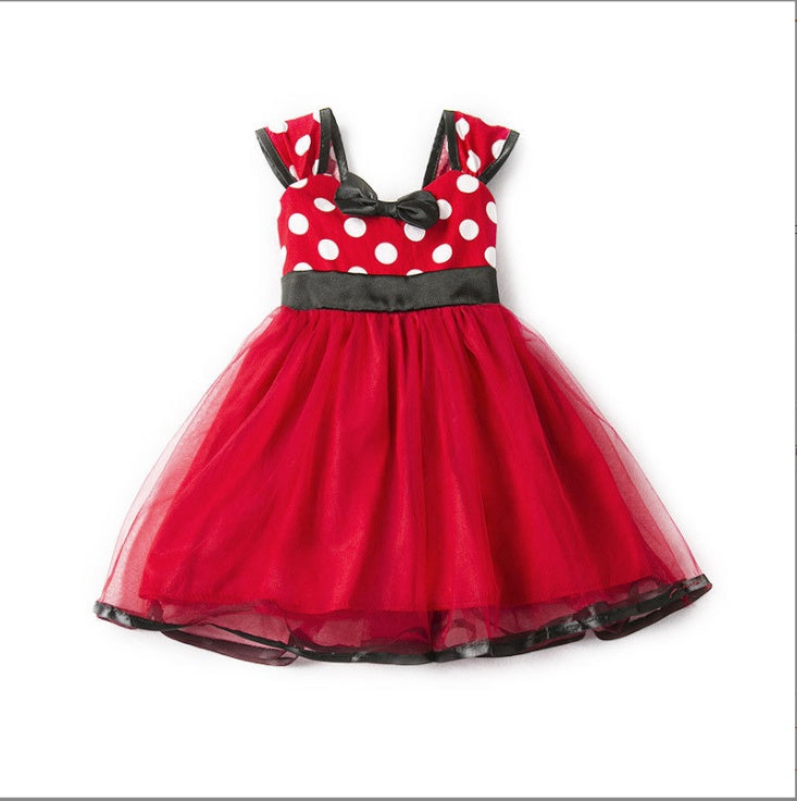 Sleeveless Vest Polka Dot Bow Princess Dress