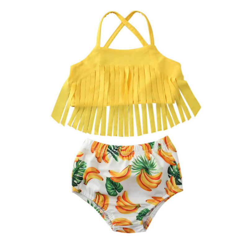 Girl Toddler Banana Print Tassel 2pc Swimsuit