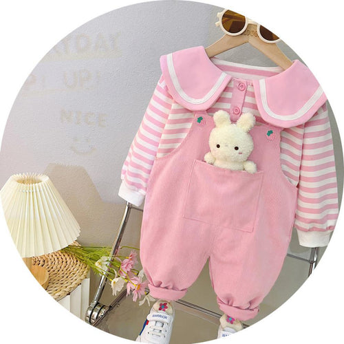 Baby Girl's Suspender Suit Spring And Autumn Western Style Cute Clothes