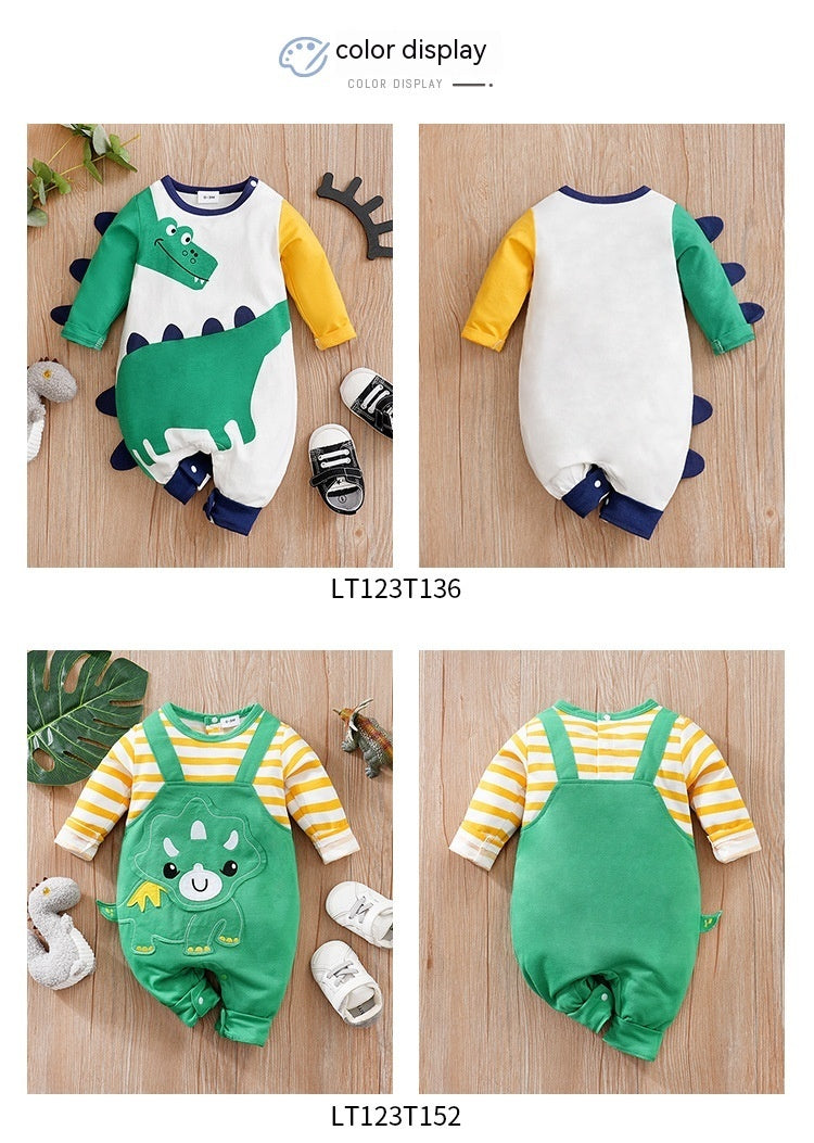 Long Sleeve Dinosaur Baby Boy Outfit, Baby/Toddler Pullover Romper