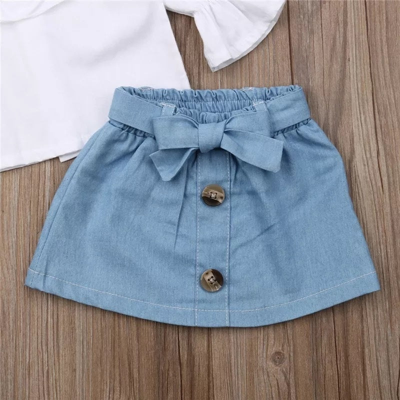 Children's Spring & Autumn Infant Toddler Fresh White Jersey Denim Skirt Suit