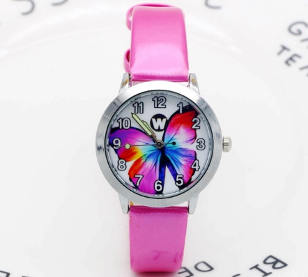 Kids Quartz Watch Student Girls Cute Colorful Butterfly Dial Waterproof Watch