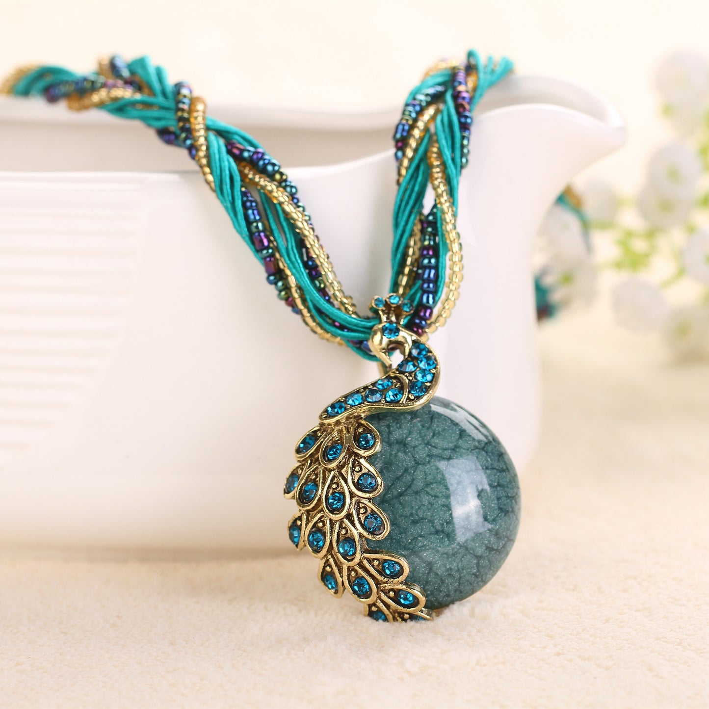 Ladies Ethnic Style Rice Bead Woven Retro Necklace