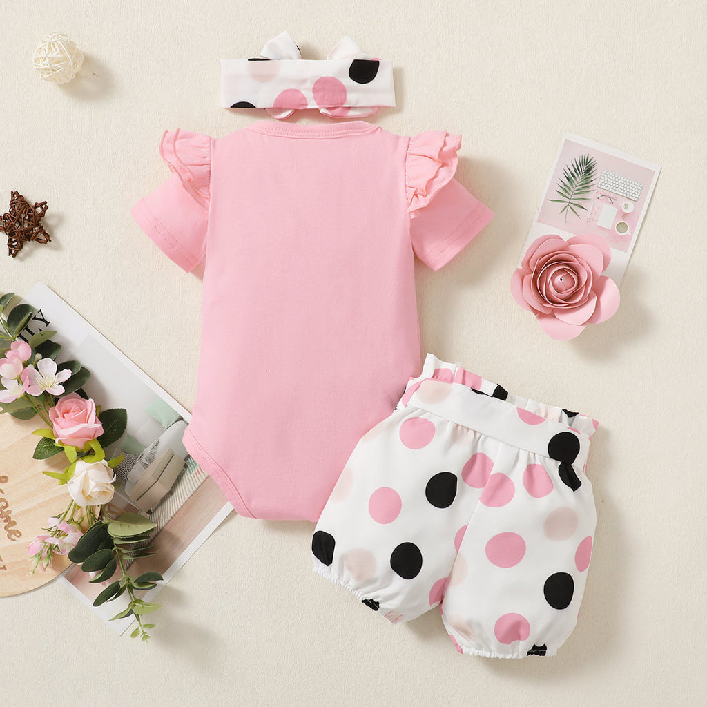 Baby Girl's Letter Short Sleeve Poke A Dot Shorts 2pc Set