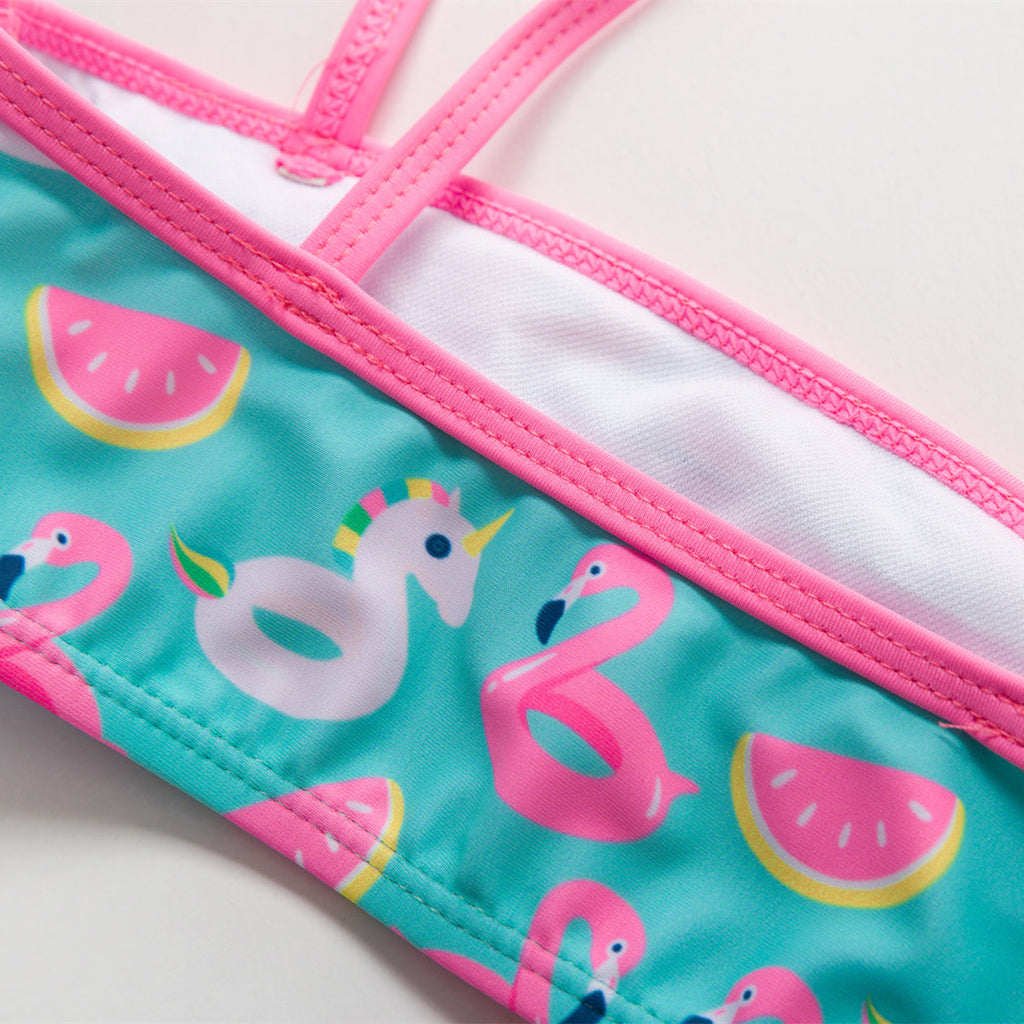 Fashion Flamingo Split Ruffled Girls' Bikini Swimsuit