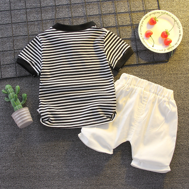 Boys' Short-sleeved Striped Shorts Summer 2pc Suit, Toddler Outfit