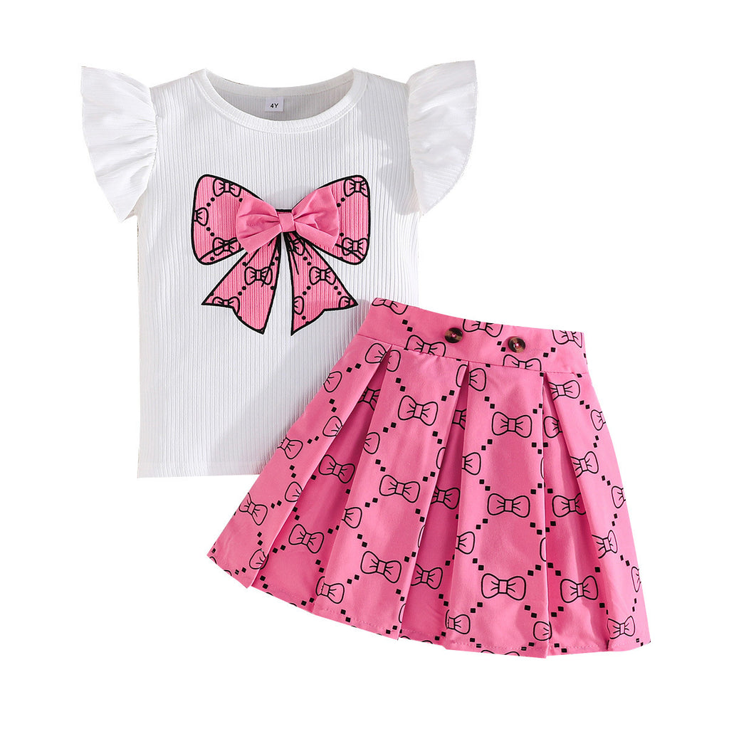 Girls Butterfly-Print Pleated Skirt Set