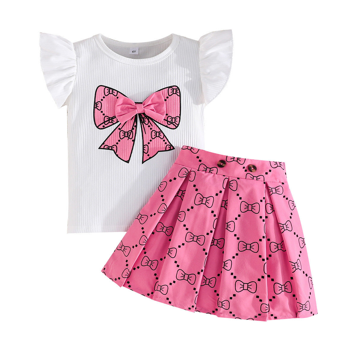 Girls Butterfly-Print Pleated Skirt Set