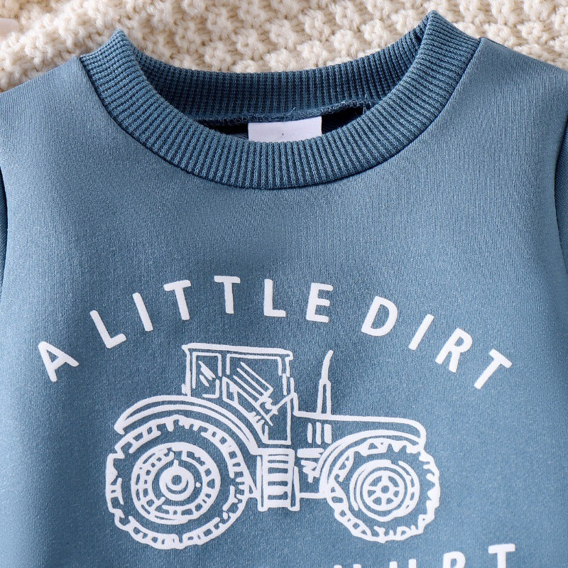 Boys' Spring & Autumn Leisure Blue Sweater Grey 2pc Set