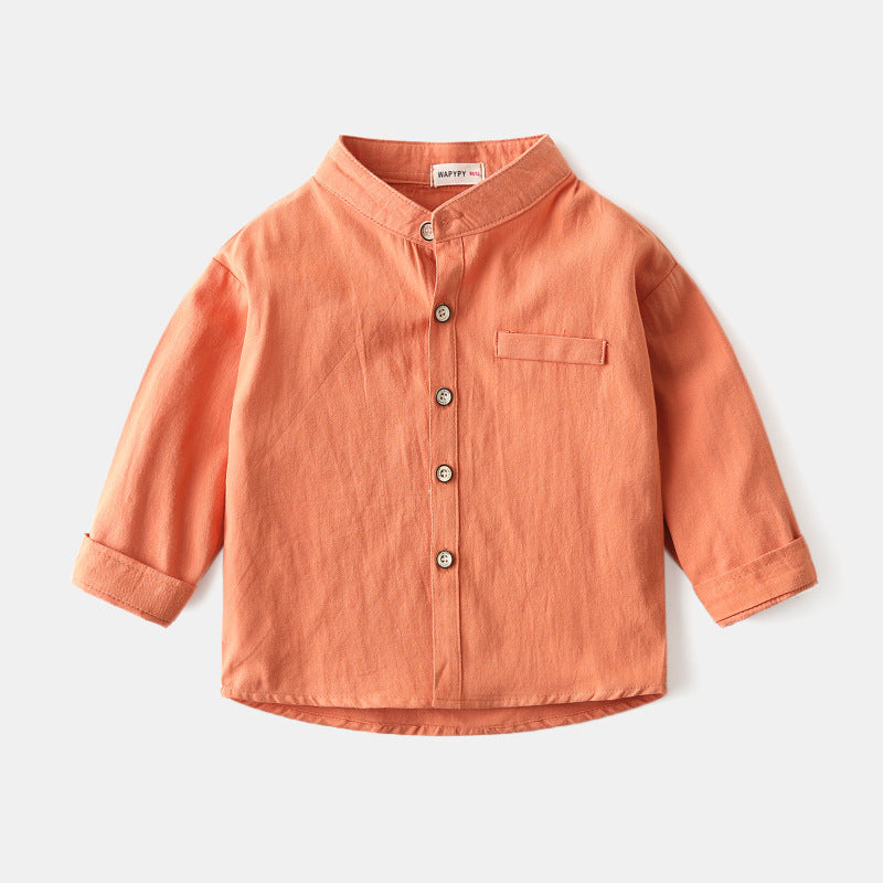 Boys' Stand Collar Solid Color Shirt