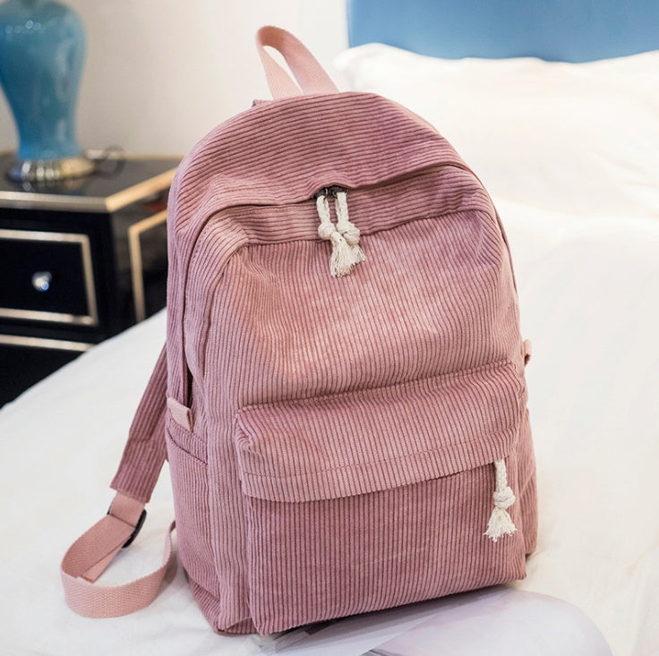 Corduroy Backpack Students Shoulder School Bag