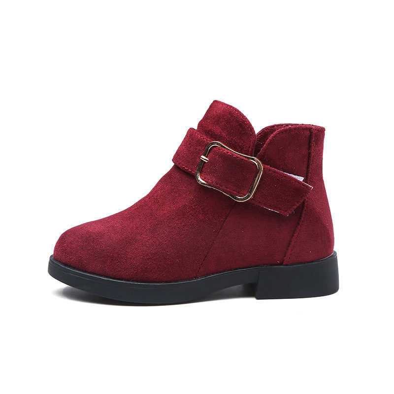 Girl's red wine suede leather boots.