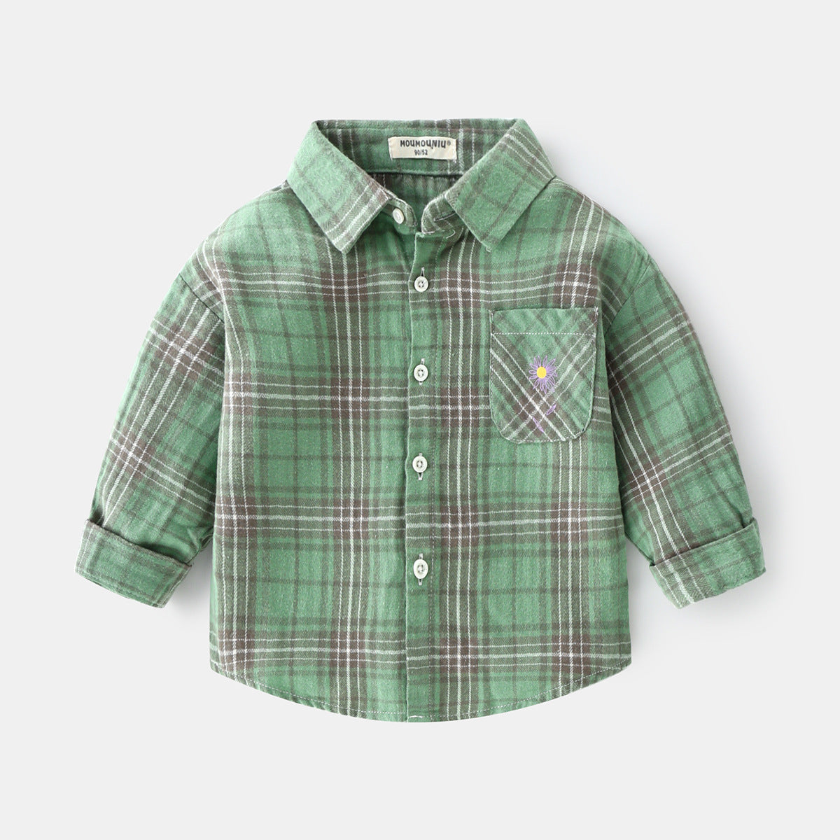 Boys' Plaid Car Lapel Long Sleeve Shirt