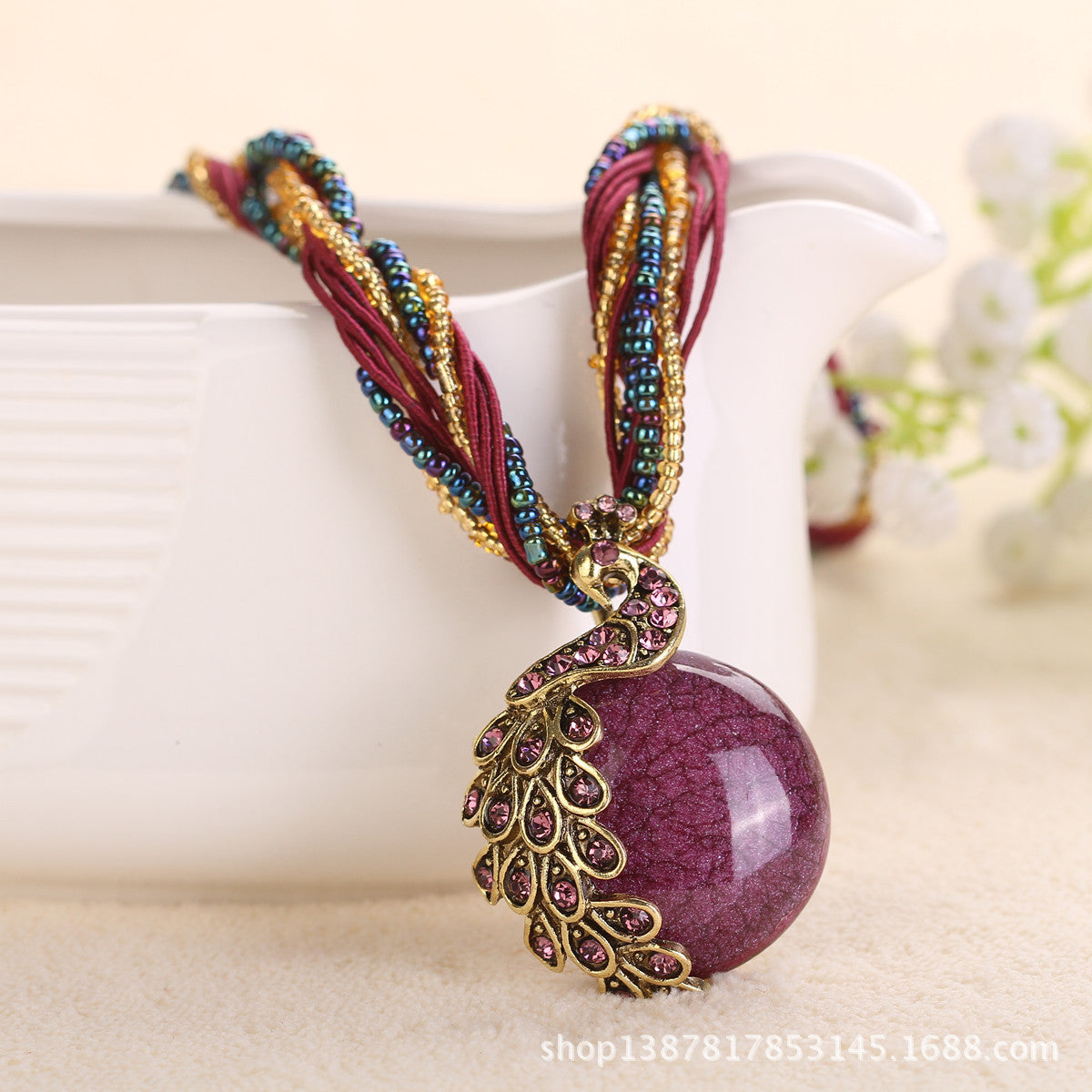 Ladies Ethnic Style Rice Bead Woven Retro Necklace