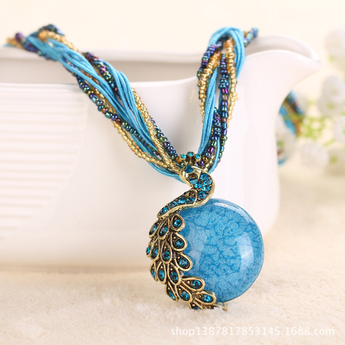 Ladies Ethnic Style Rice Bead Woven Retro Necklace