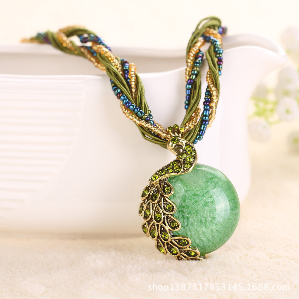 Ladies Ethnic Style Rice Bead Woven Retro Necklace