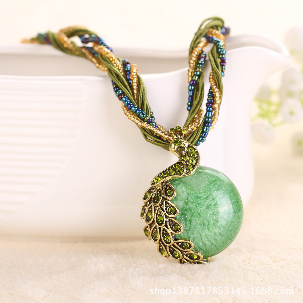 Ladies Ethnic Style Rice Bead Woven Retro Necklace