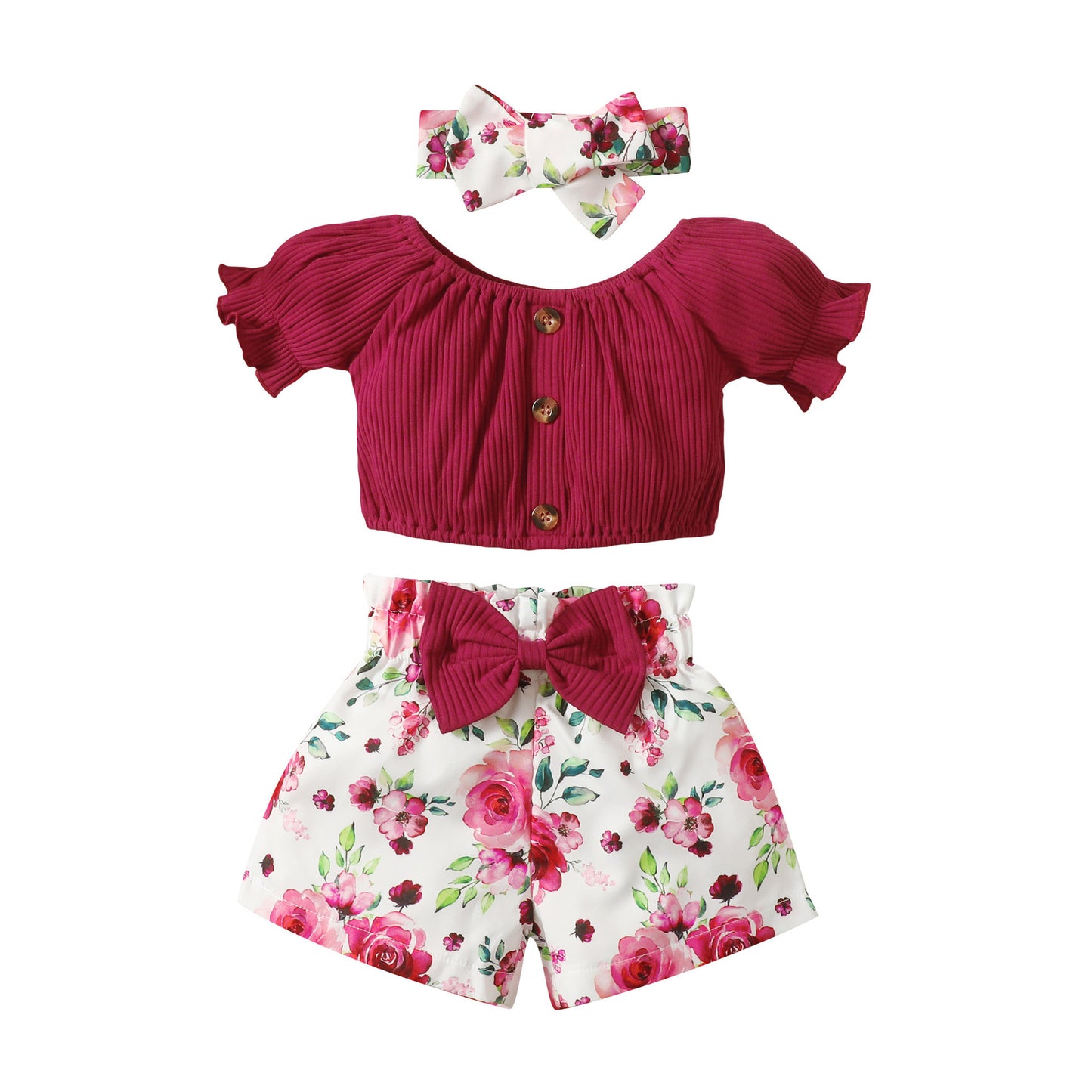 Baby Printed Shorts Suit, Short Sleeve T-shirt 3pc Set