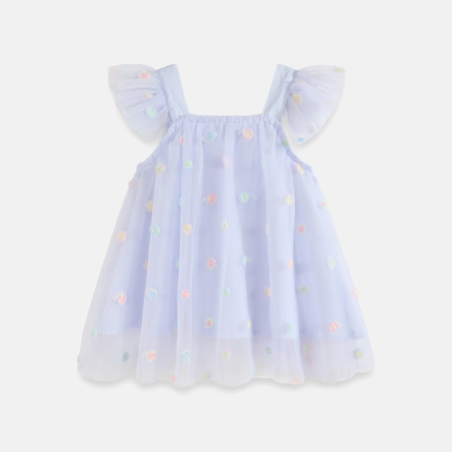 Flounced Sleeve Mesh Children Sling Dress, Multiple Colors Available