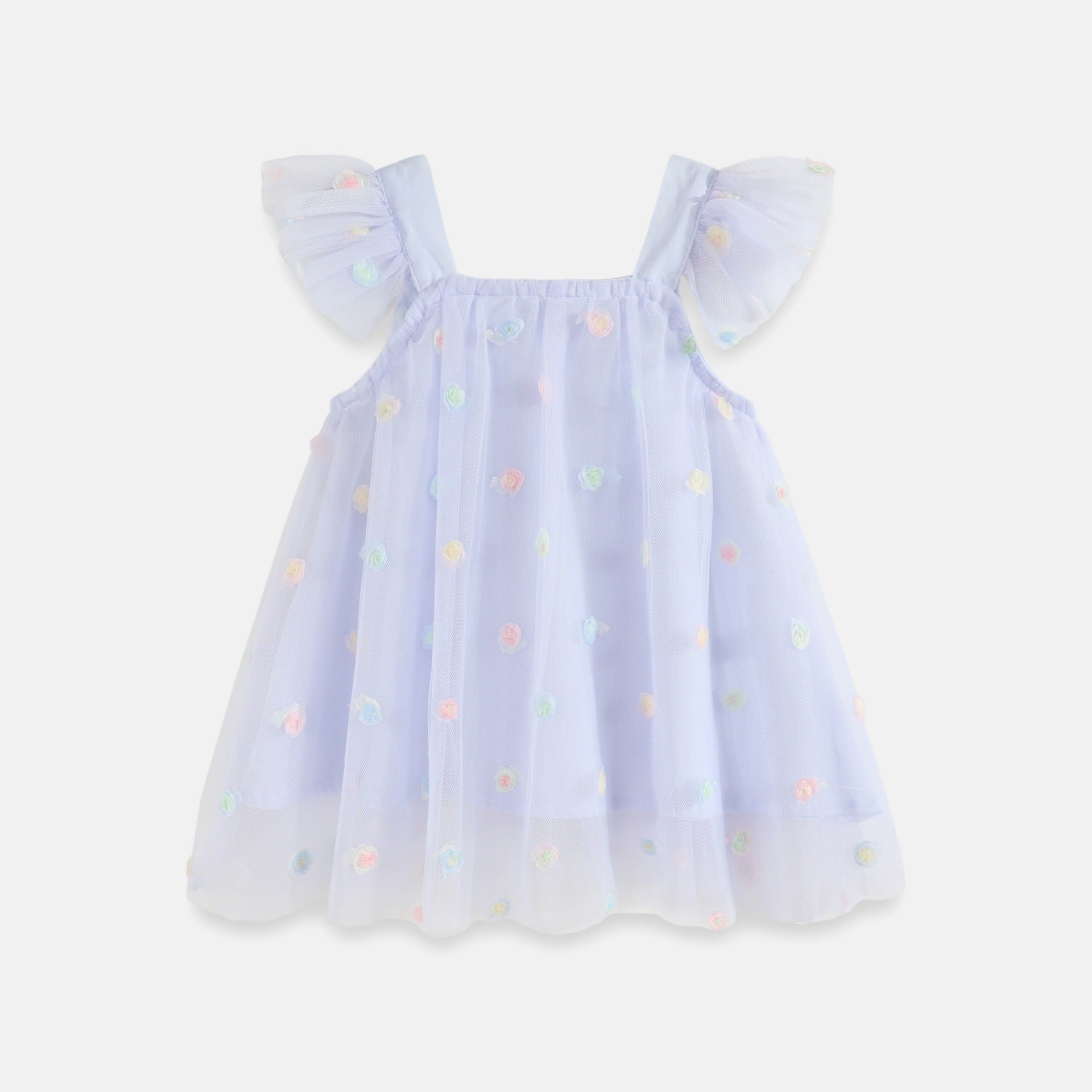 Flounced Sleeve Mesh Children Sling Dress, Multiple Colors Available