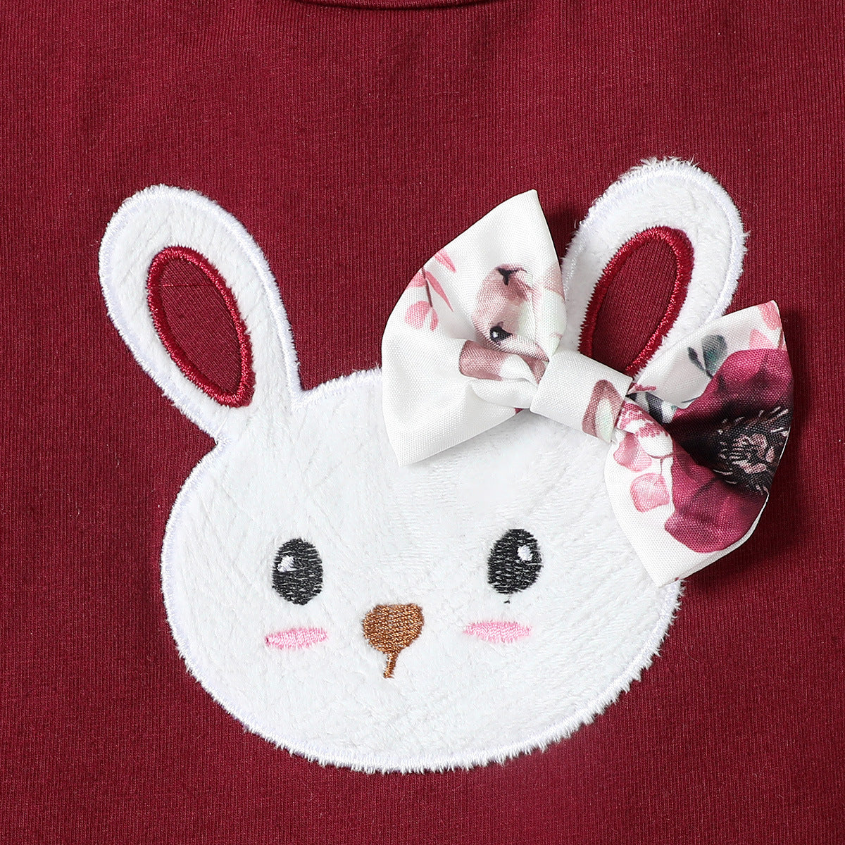 Rabbit Embroidered Flounced Sleeve Onesie Top Rabbit Printed Shorts with Headband 3pc Set