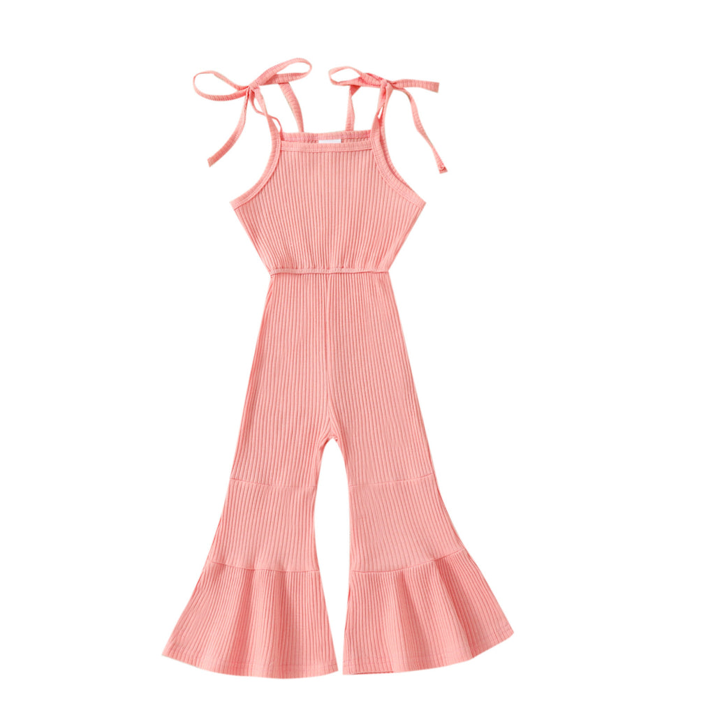 Solid Color Bell-bottom Pants Jumpsuit With Straps