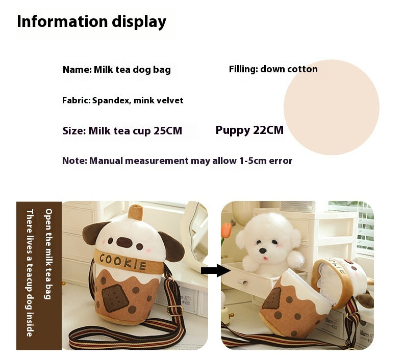 Milky Tea Cup Dog Crossbody Shoulder Bag Doll Plush Toy