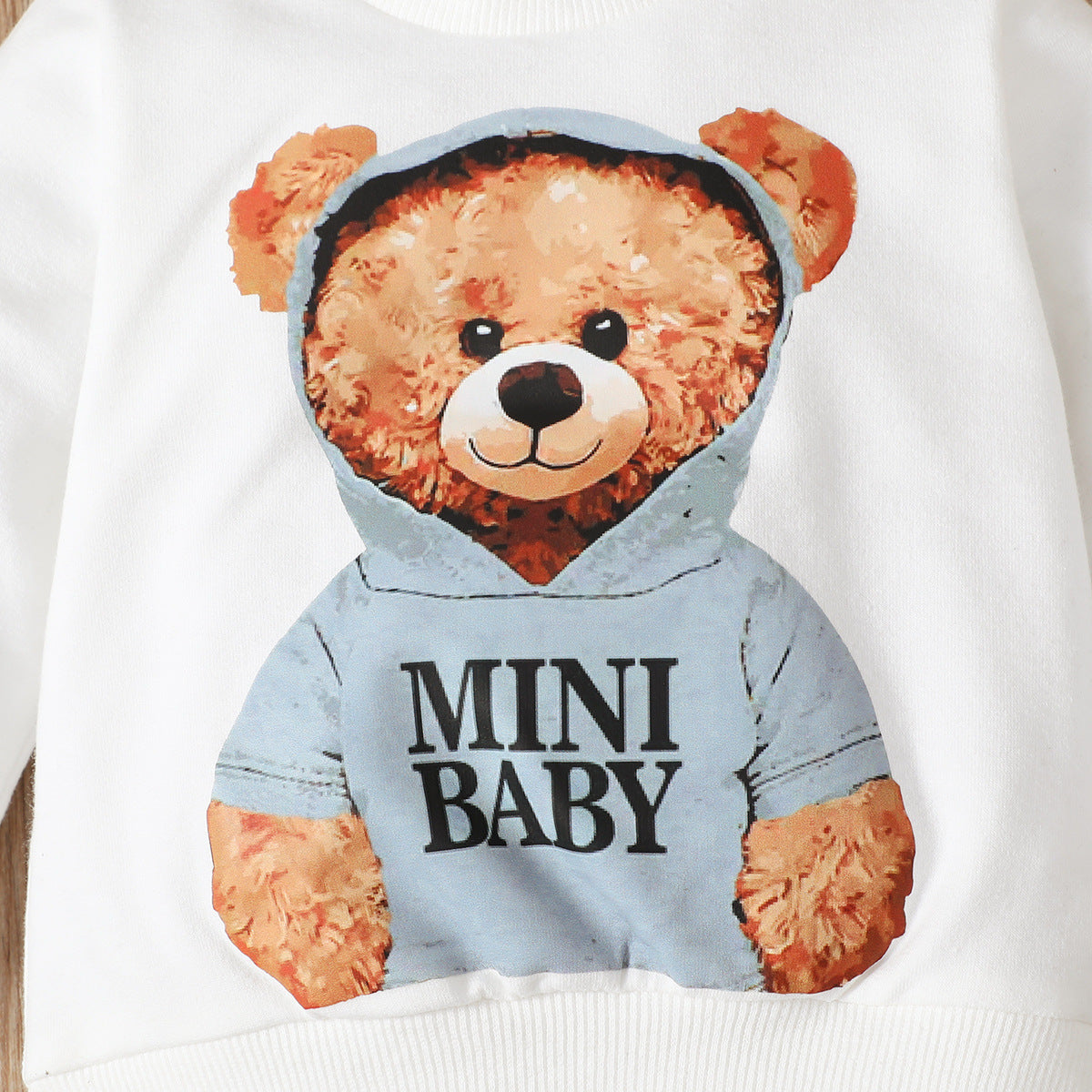 Baby Boys' Bear Print Long Sleeve Pullover And Denim Trousers Suit