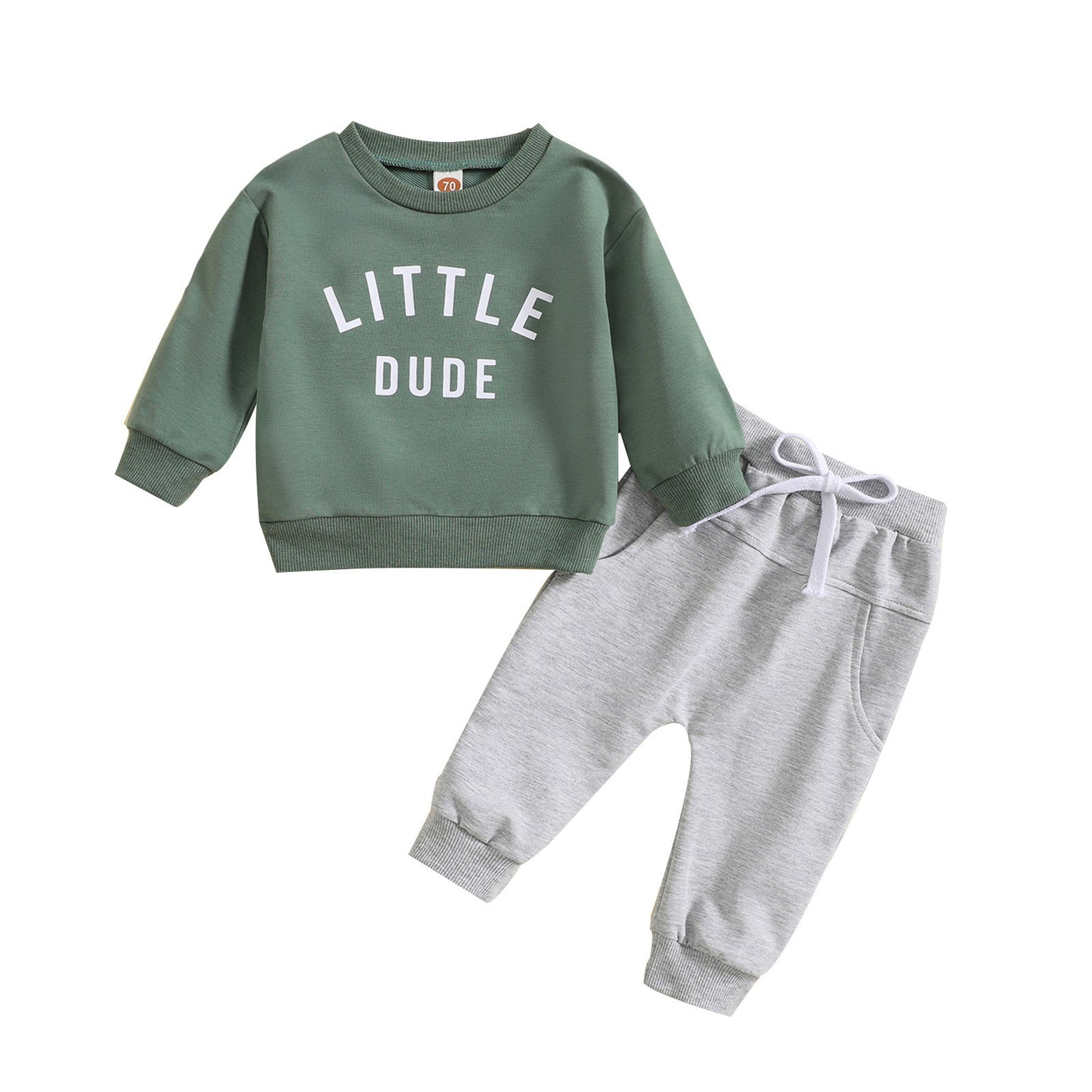 Boys' Round Neck Letter Print Top Solid Color Trousers Two-piece Set