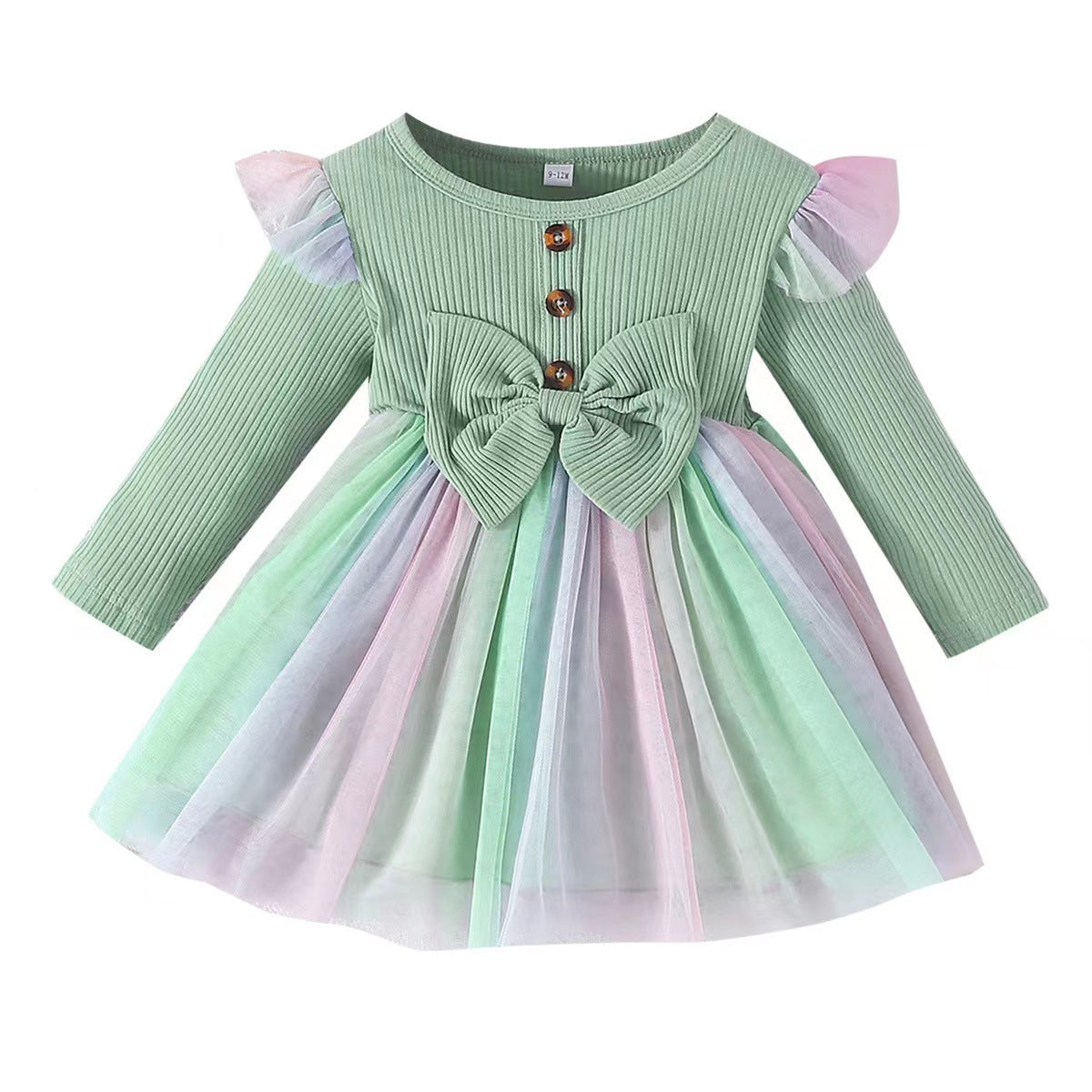 Bow Mesh A- Line Dress Two-color Children's Dress