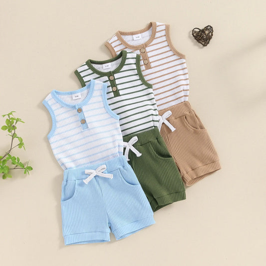 Boys' Fashion Round Neck Top Sports Shorts Suit